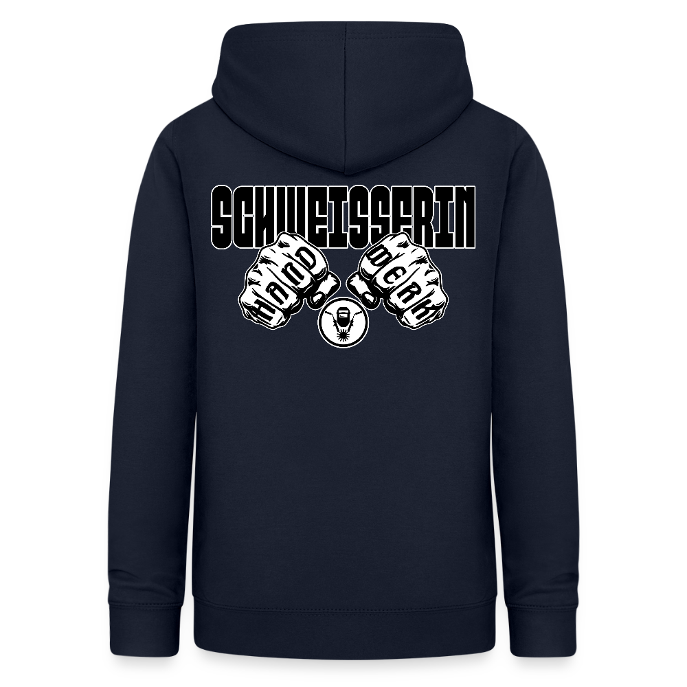 Frauen Hoodie "Schweisserin" (beidseitig beruckt) Navy Frauen Hoodie