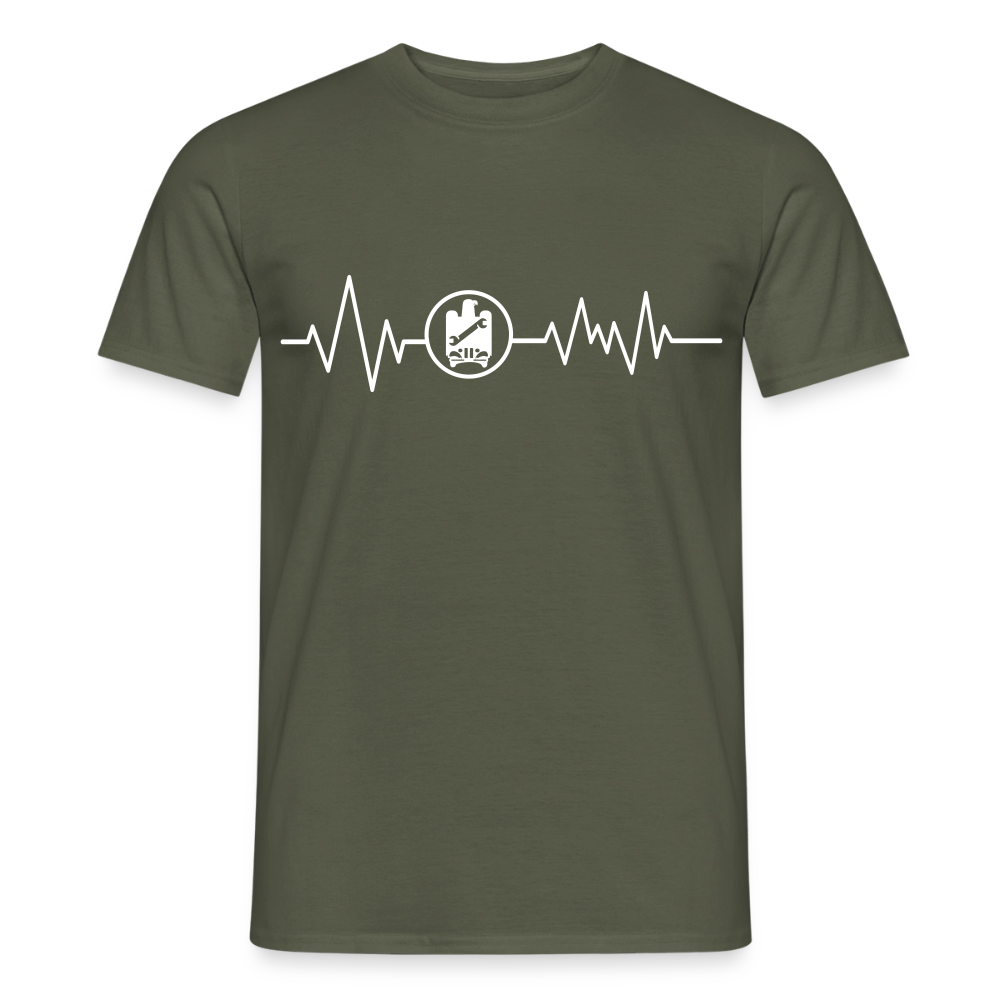 Unisex KFZ-Mechaniker T-Shirt mit Herzschlag-Design, bequemes Männer T-Shirt von Spreadconnect, zeigt Mechaniker-Logo auf der Vorderseite