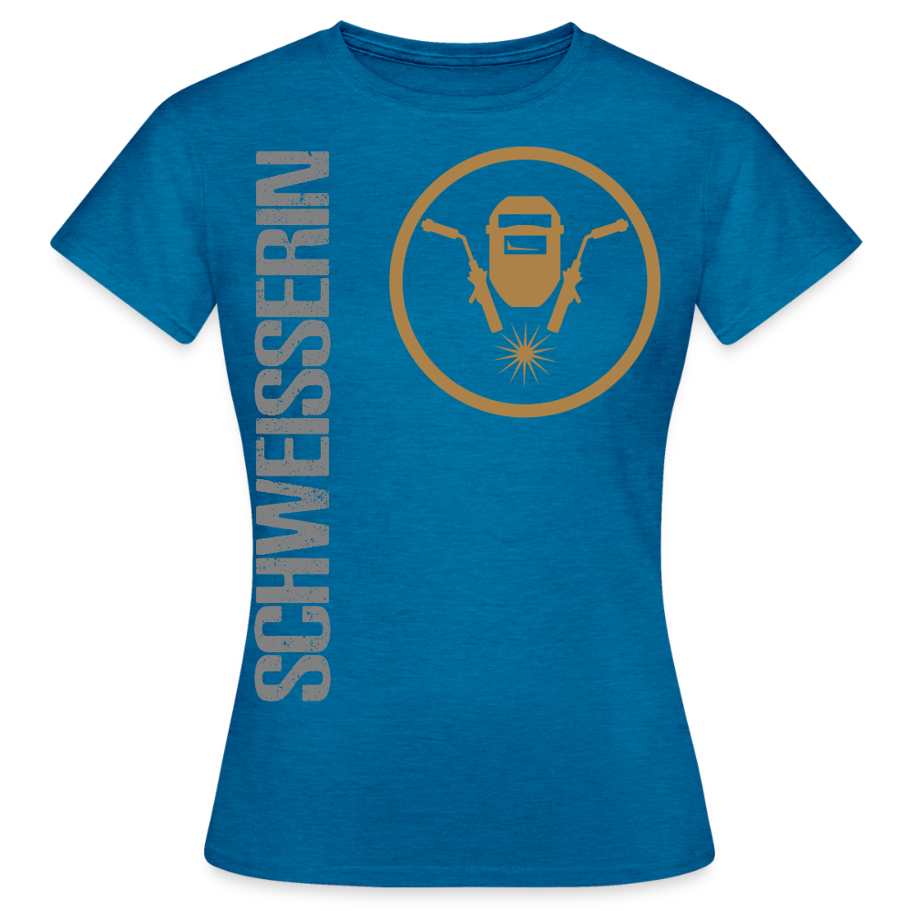 Frauen T-Shirt "Schweisserin" Antikblaues Saphir meliert Frauen T-Shirt