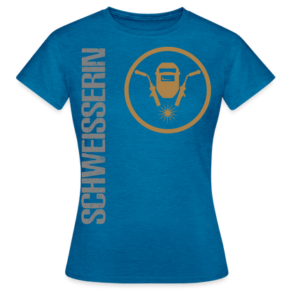 Frauen T-Shirt "Schweisserin" Antikblaues Saphir meliert Frauen T-Shirt
