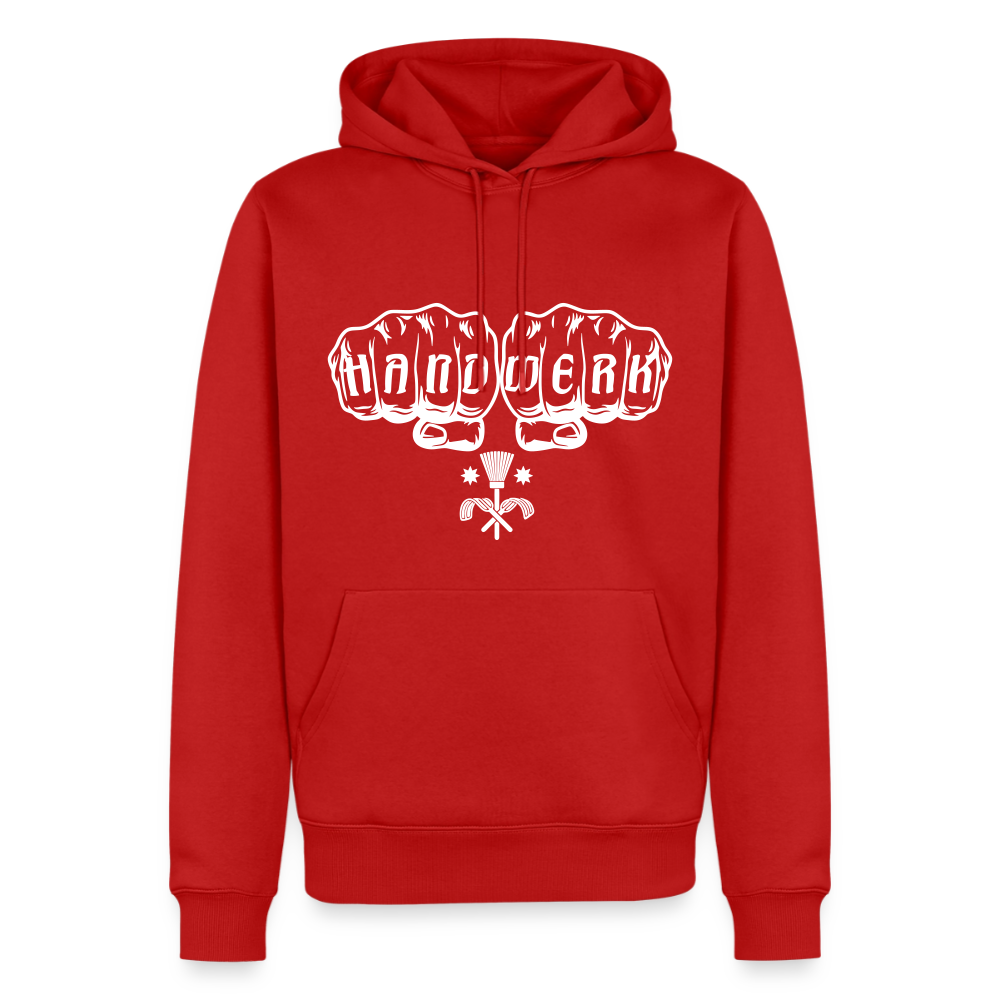 Männer Premium Hoodie "Schornsteinfeger" von Spreadconnect, schwarzer Kapuzenpullover mit Schornsteinfeger-Print auf der Vorderseite