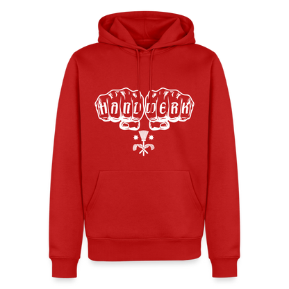 Männer Premium Hoodie "Schornsteinfeger" von Spreadconnect, schwarzer Kapuzenpullover mit Schornsteinfeger-Print auf der Vorderseite