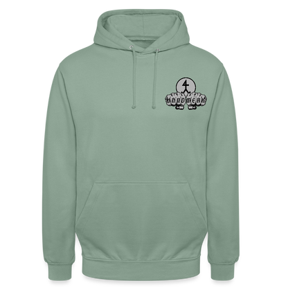 Unisex Hoodie "Steinmetz" beidseitig bedruckt Graugrün Unisex Hoodie