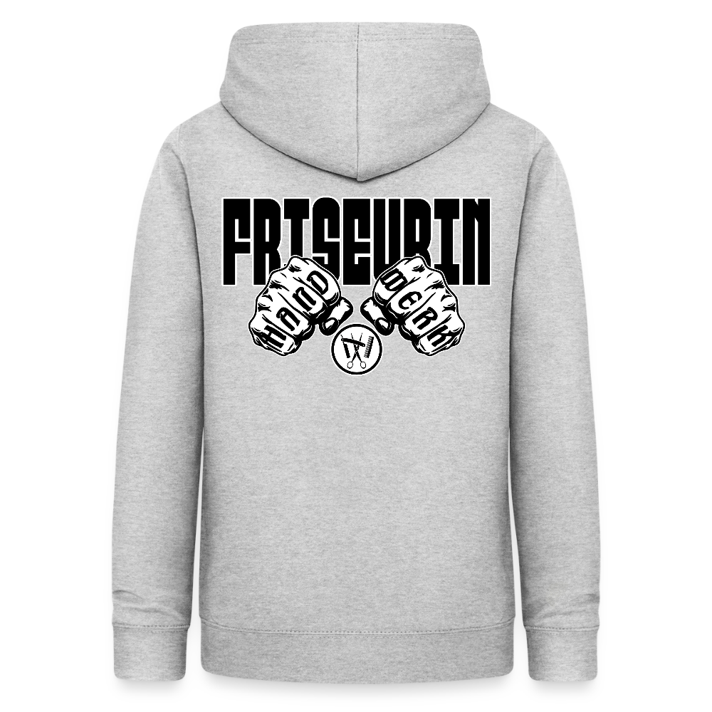Frauen Hoodie "Friseurin" (beidseitig beruckt) Hellgrau meliert Frauen Hoodie