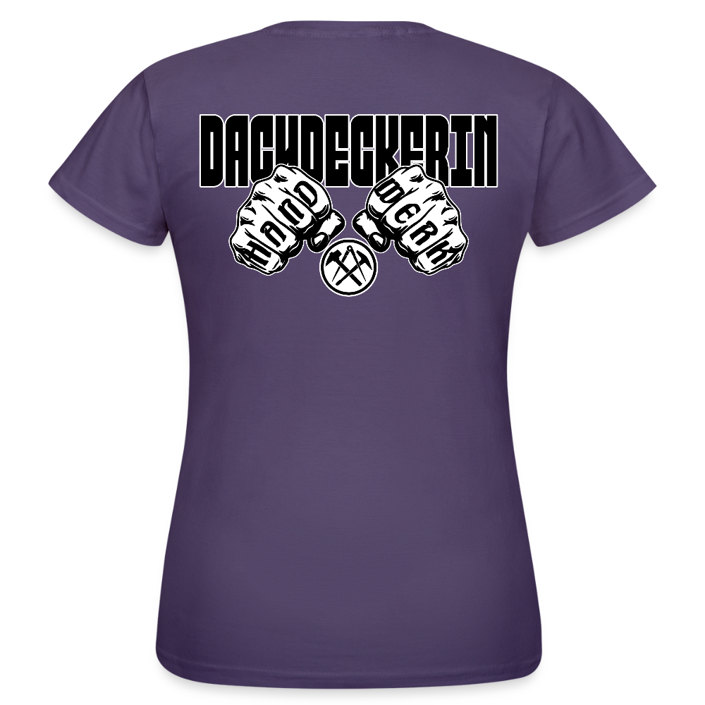 Frauen T-Shirt "Dachdeckerin" (beidseitig bedruckt) Dunkellila Frauen T-Shirt