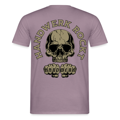 Unisex T-Shirt "Handwerk-Rockt" (beidseitig bedruckt) - Lilagrau 