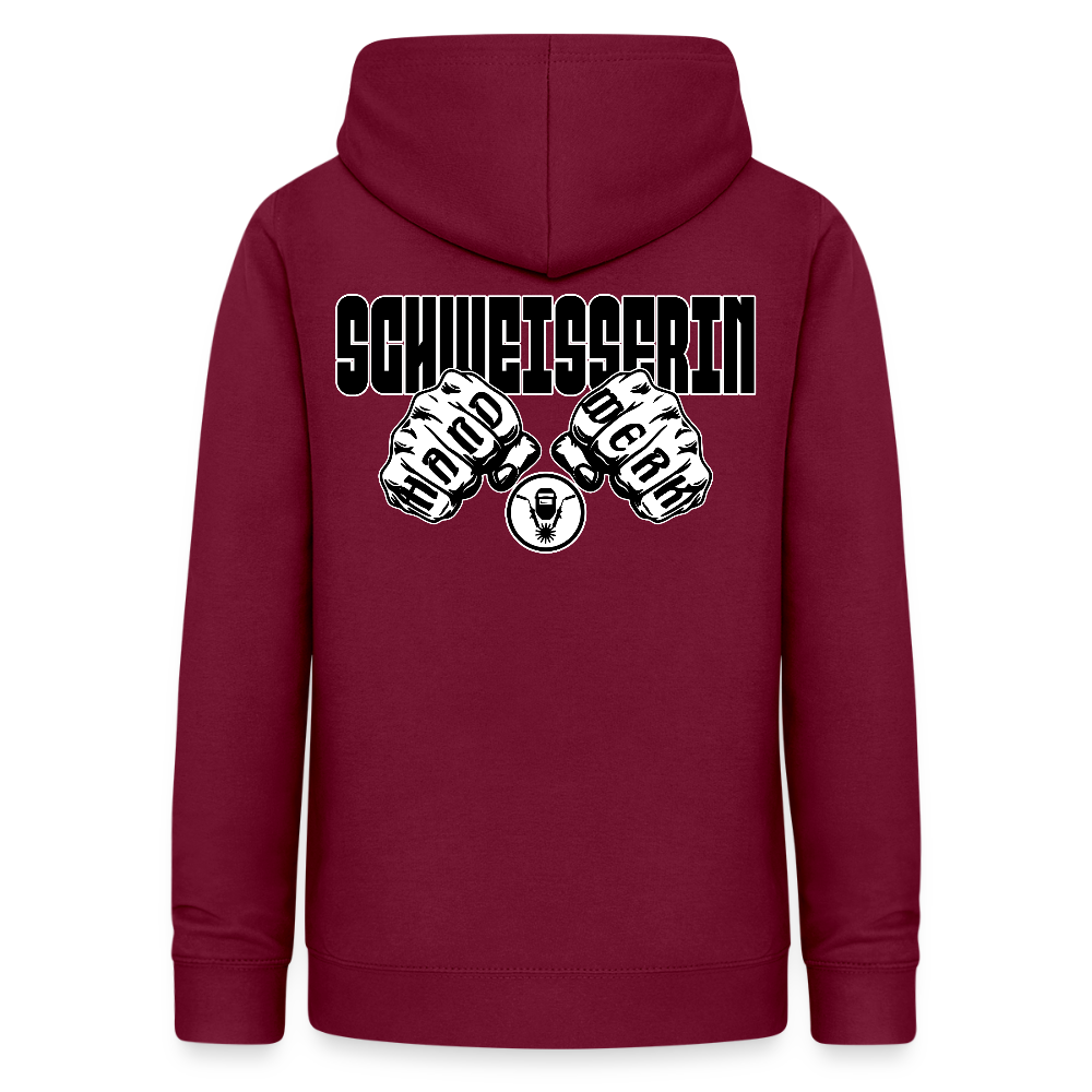Frauen Hoodie "Schweisserin" (beidseitig beruckt) Bordeaux Frauen Hoodie