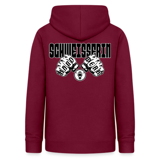 Frauen Hoodie "Schweisserin" (beidseitig beruckt) Bordeaux Frauen Hoodie