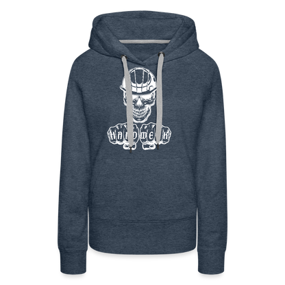 Frauen Premium Hoodie "Skull-Helm-Handwerk" Jeansblau Frauen Premium Hoodie