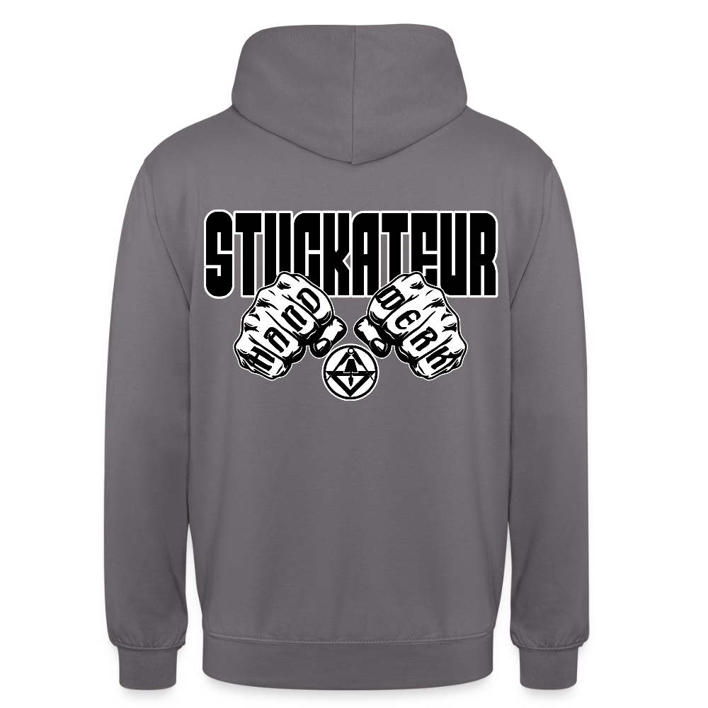 Unisex Hoodie "Stuckateur" (beidseitig bedruckt) Mittelgrau Unisex Hoodie