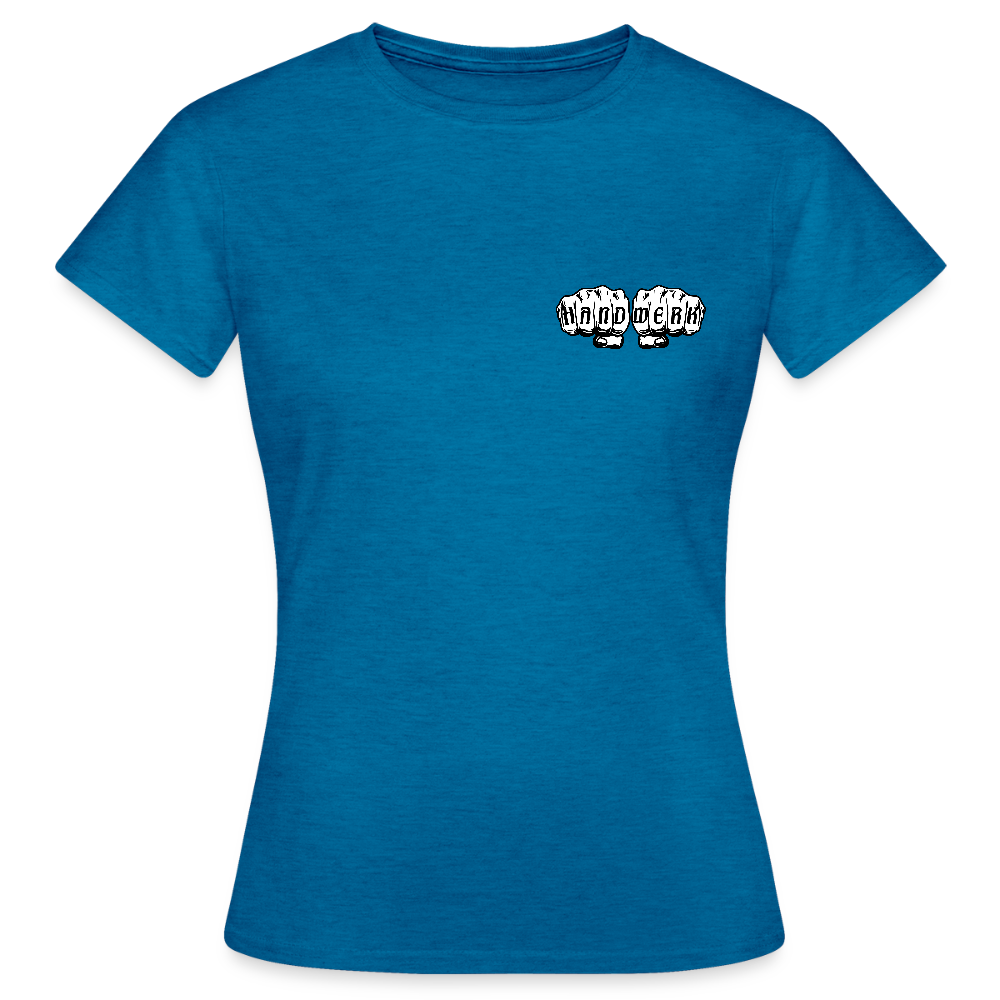Frauen T-Shirt "Metallbauerin" (beidseitig bedruckt) - Antikblaues Saphir meliert