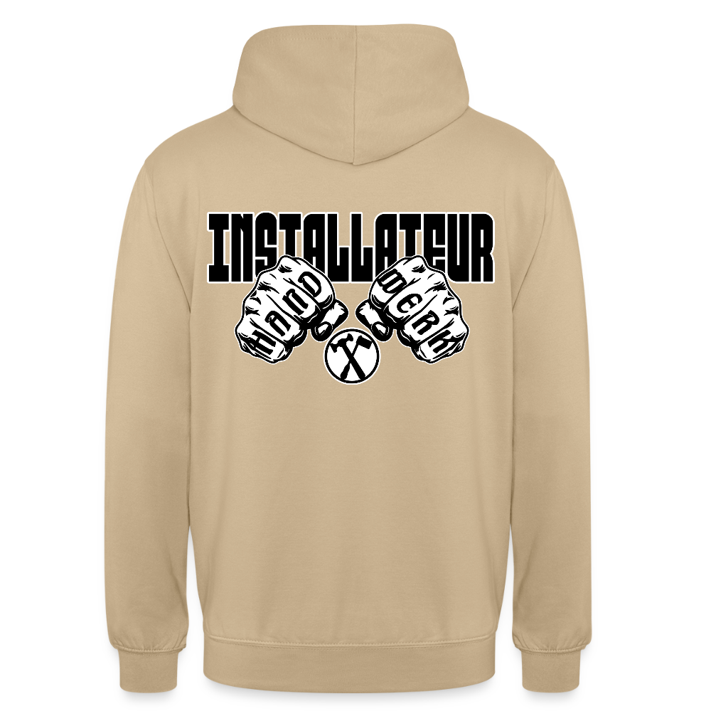 Unisex Hoodie "Installateur" (beidseitig bedruckt) Beige Unisex Hoodie