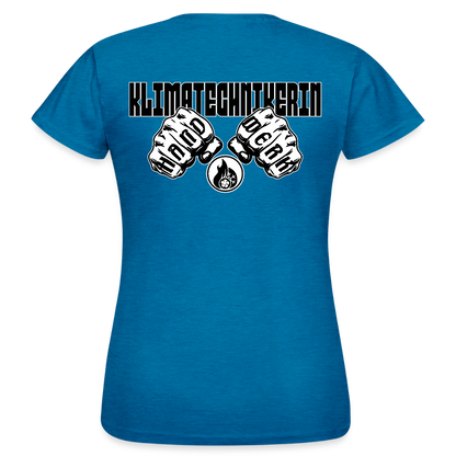 Frauen T-Shirt "Klimatechnikerin" (beidseitig bedruckt) - Antikblaues Saphir meliert