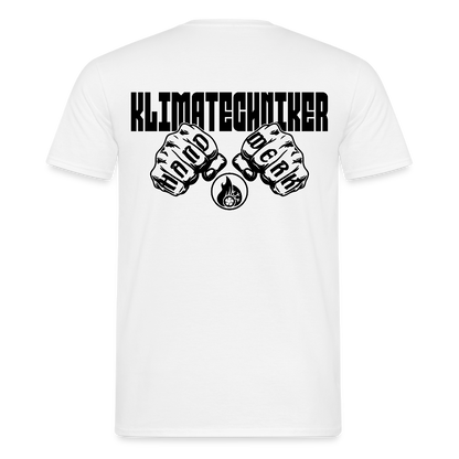 Unisex T-Shirt "Klimatechniker" (beidseitig bedruckt) Weiß Männer T-Shirt