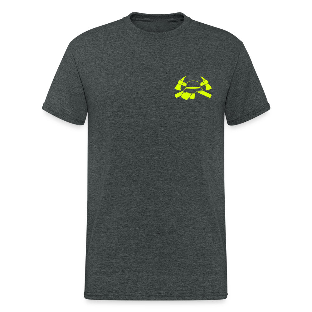 Unisex T-Shirt "Feuerwehr 2" beidseitig bedruckt - Dunkelgrau meliert