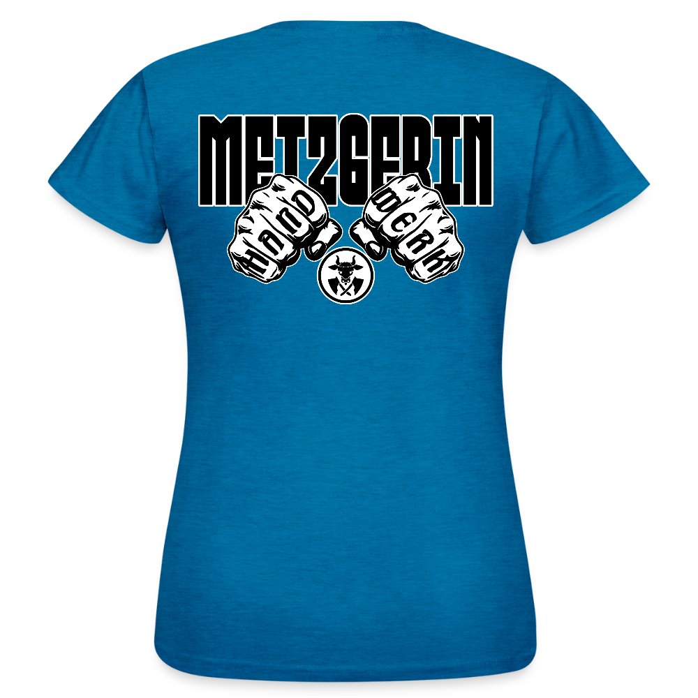 Frauen T-Shirt "Metzgerin" (beidseitig bedruckt) Antikblaues Saphir meliert Frauen T-Shirt