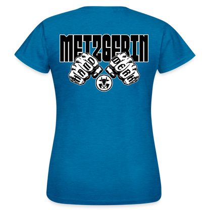 Frauen T-Shirt "Metzgerin" (beidseitig bedruckt) Antikblaues Saphir meliert Frauen T-Shirt