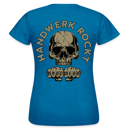Frauen T-Shirt "Handwerk-Rockt" (beidseitig bedruckt) - Antikblaues Saphir meliert