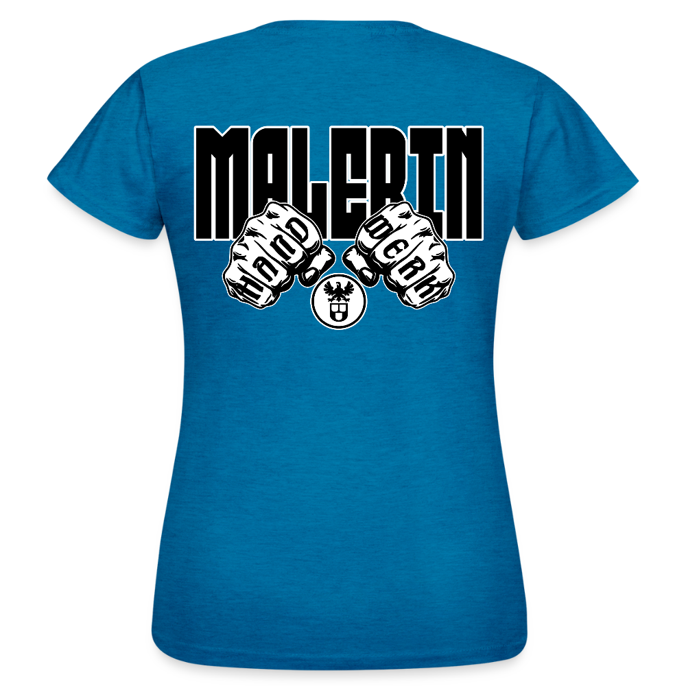 Frauen T-Shirt "Malerin" (beidseitig bedruckt) Antikblaues Saphir meliert Frauen T-Shirt