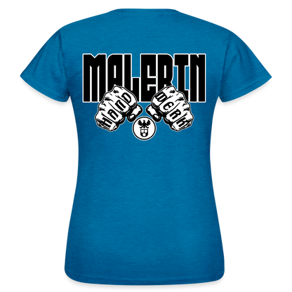 Frauen T-Shirt "Malerin" (beidseitig bedruckt) Antikblaues Saphir meliert Frauen T-Shirt