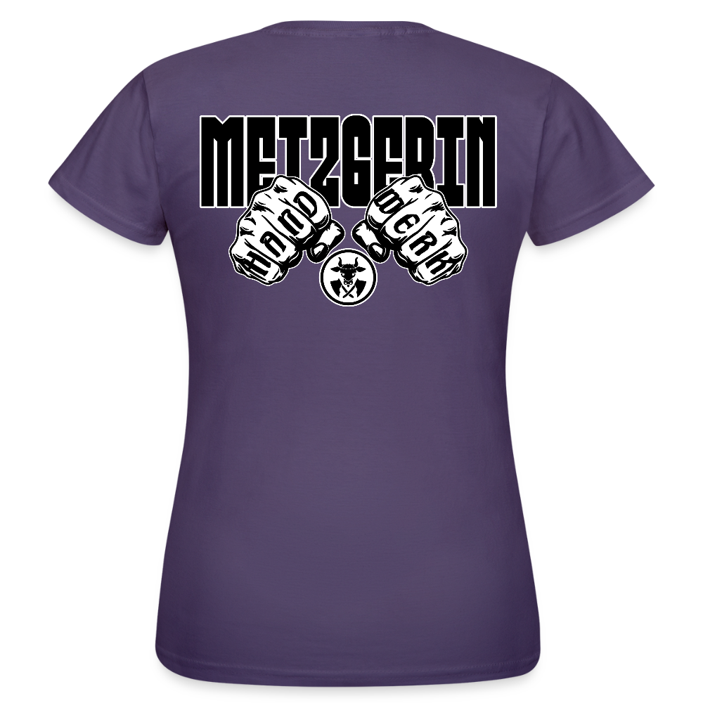 Frauen T-Shirt "Metzgerin" (beidseitig bedruckt) Dunkellila Frauen T-Shirt