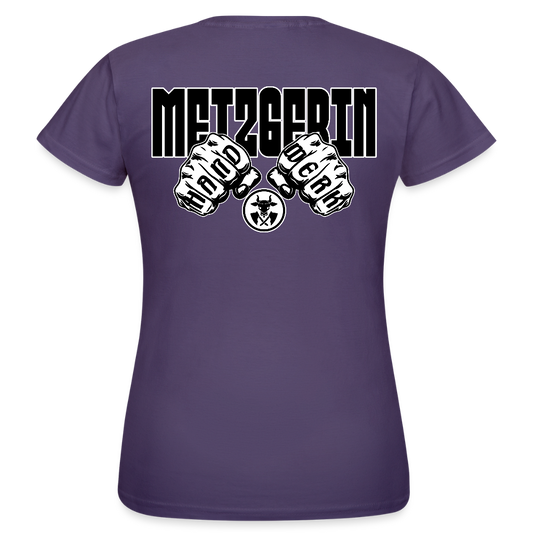 Frauen T-Shirt "Metzgerin" (beidseitig bedruckt) Dunkellila Frauen T-Shirt