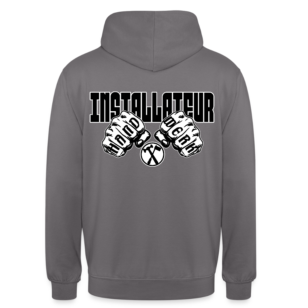 Unisex Hoodie "Installateur" (beidseitig bedruckt) Mittelgrau Unisex Hoodie