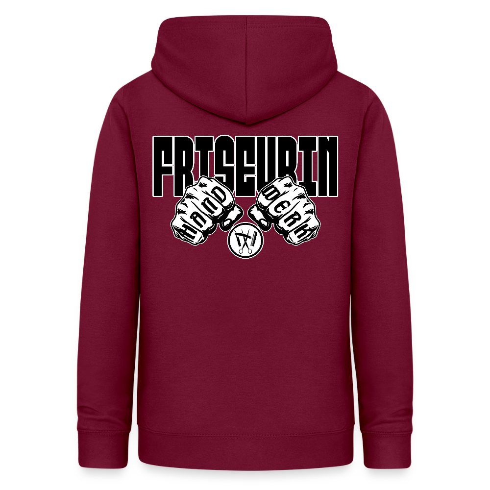 Frauen Hoodie "Friseurin" (beidseitig beruckt) Bordeaux Frauen Hoodie
