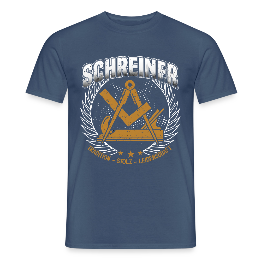 Unisex Tradition Schreiner Männer T-Shirt in Weiß mit schwarzem Print, weiches Baumwollmaterial, entspanntes Design.