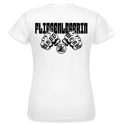Frauen T-Shirt "Fliesenlegerin" (beidseitig bedruckt) Weiß Frauen T-Shirt