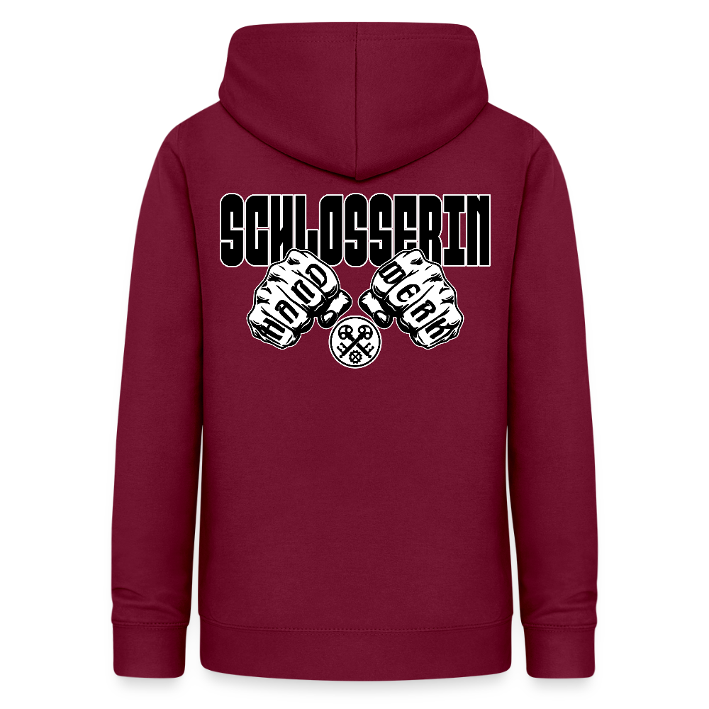 Frauen Hoodie "Schlosserin" (beidseitig beruckt) Bordeaux Frauen Hoodie