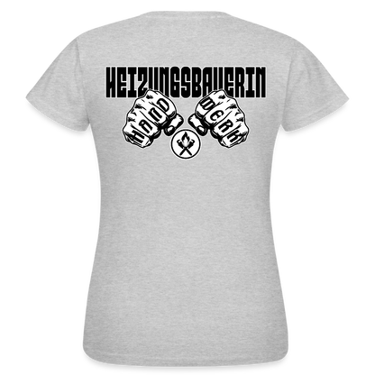 Frauen T-Shirt "Heizungsbauerin" (beidseitig bedruckt) Grau meliert Frauen T-Shirt