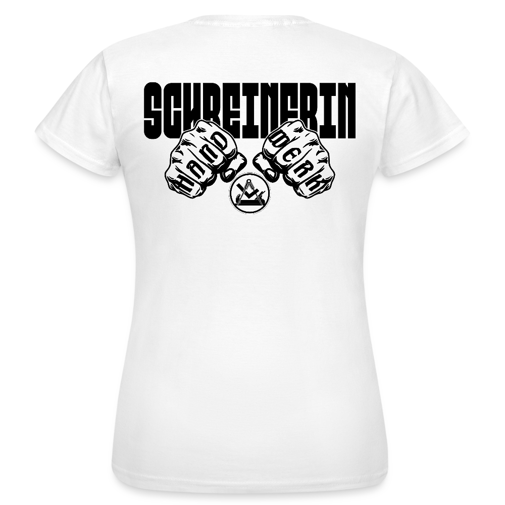 Frauen T-Shirt "Schreinerin" (beidseitig bedruckt) Weiß Frauen T-Shirt
