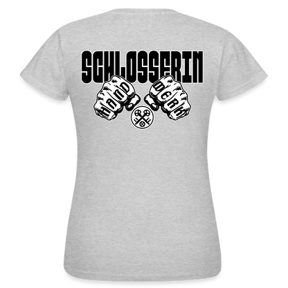 Frauen T-Shirt "Schlosserin" (beidseitig bedruckt) Grau meliert Frauen T-Shirt