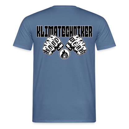 Unisex T-Shirt "Klimatechniker" (beidseitig bedruckt) Taubenblau Männer T-Shirt