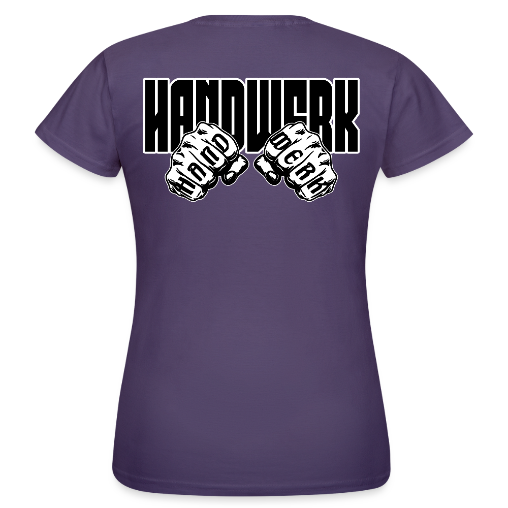 Frauen T-Shirt "Handwerk" (beidseitig bedruckt) Dunkellila Frauen T-Shirt
