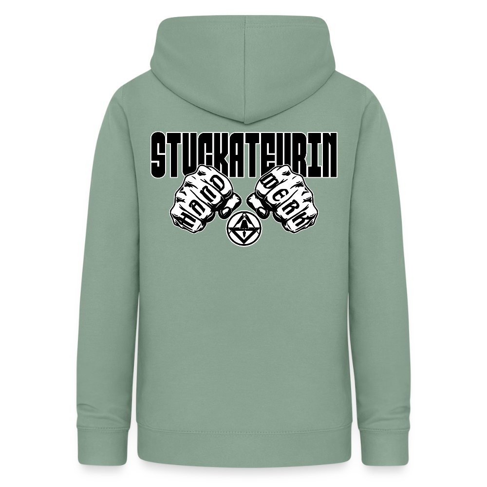 Frauen Hoodie "Stuckateurin" (beidseitig beruckt) Graugrün Frauen Hoodie