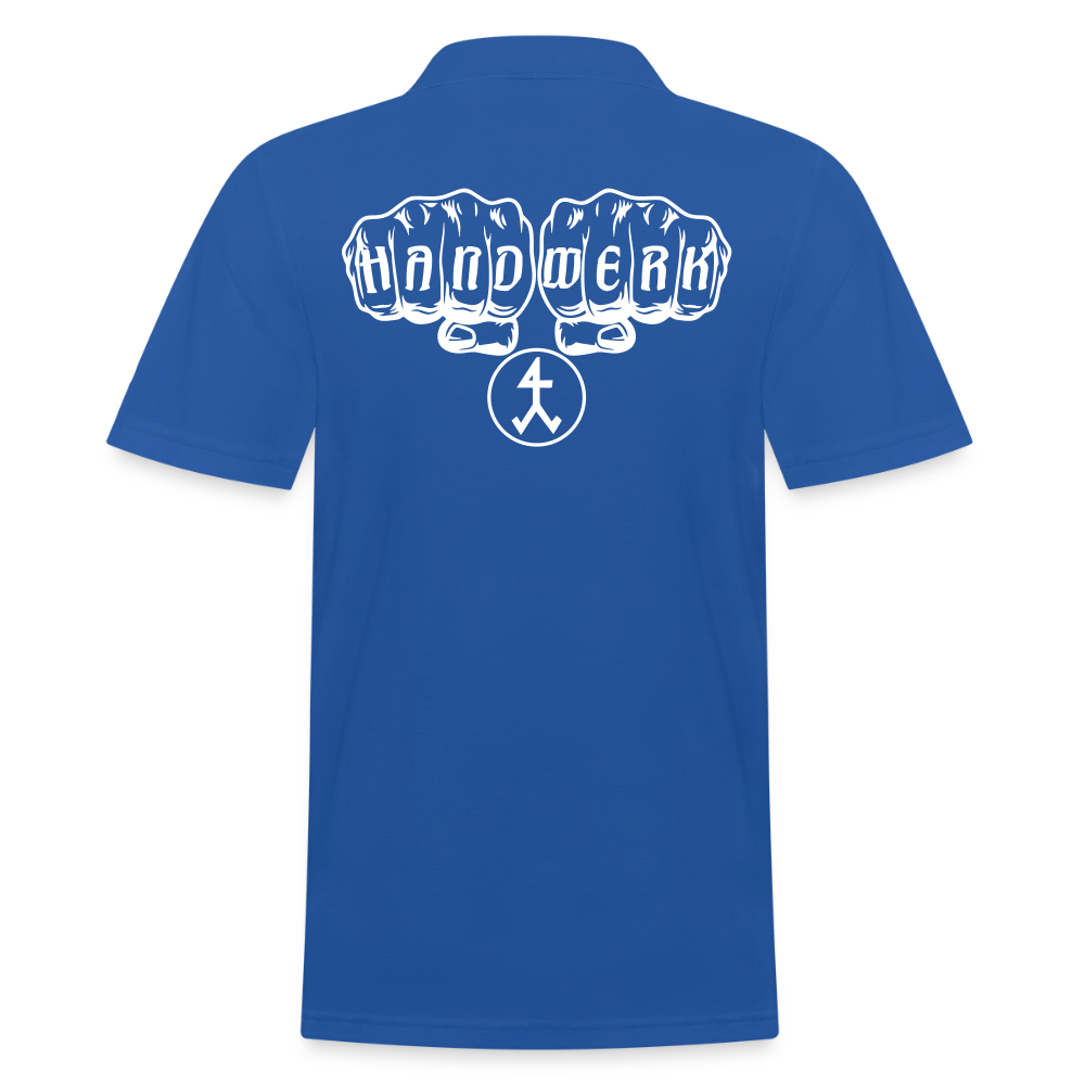 Männer Poloshirt "Steinmetz" (hinten bedruckt) Royalblau Männer Poloshirt