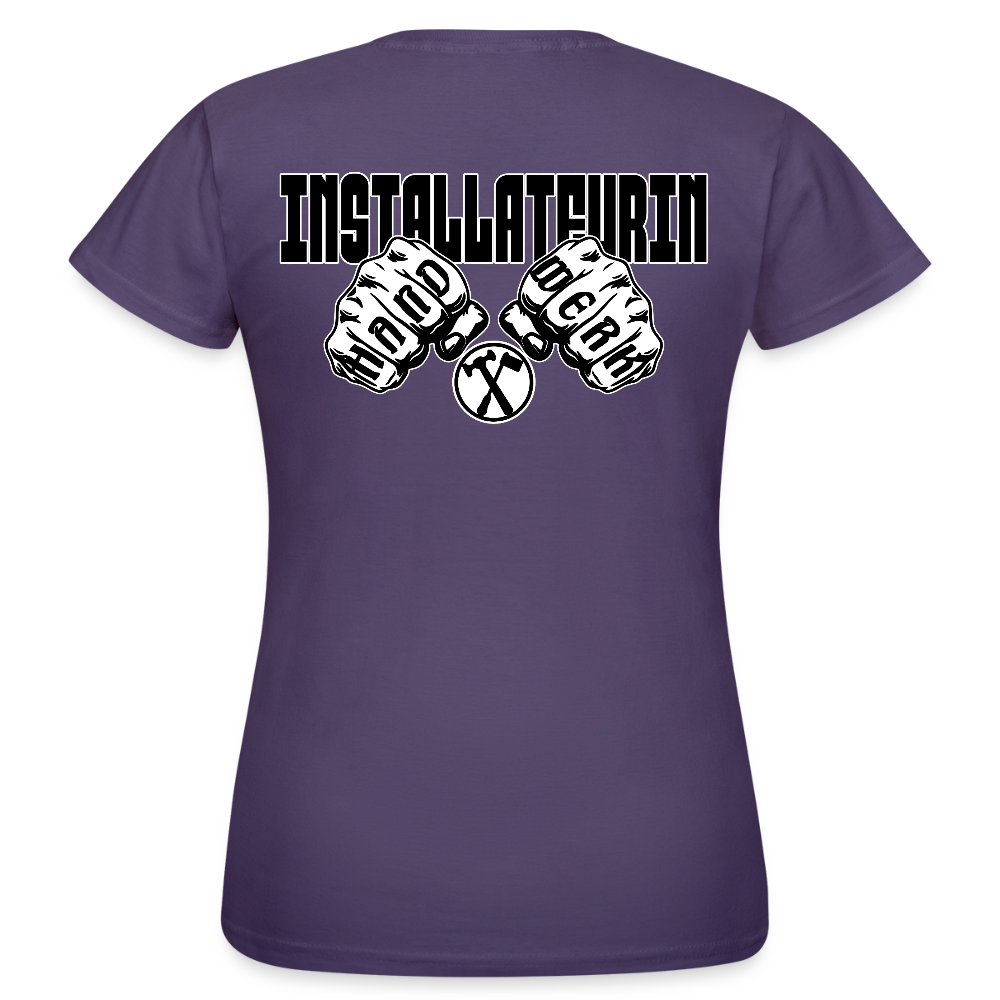 Frauen T-Shirt "Installateurin" (beidseitig bedruckt) Dunkellila Frauen T-Shirt