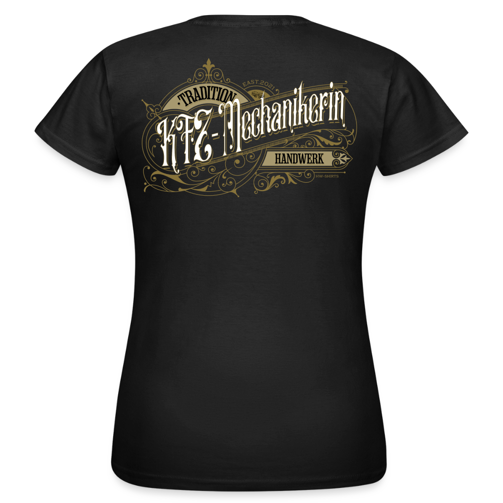 Hübsches Frauen T-Shirt mit nostalgischem KFZ-Mechanikerin-Design von Spreadconnect, bequem und modisch.