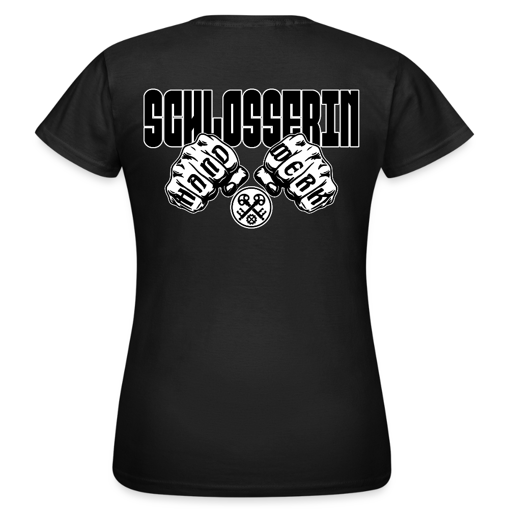 Frauen T-Shirt "Schlosserin" (beidseitig bedruckt) Schwarz Frauen T-Shirt