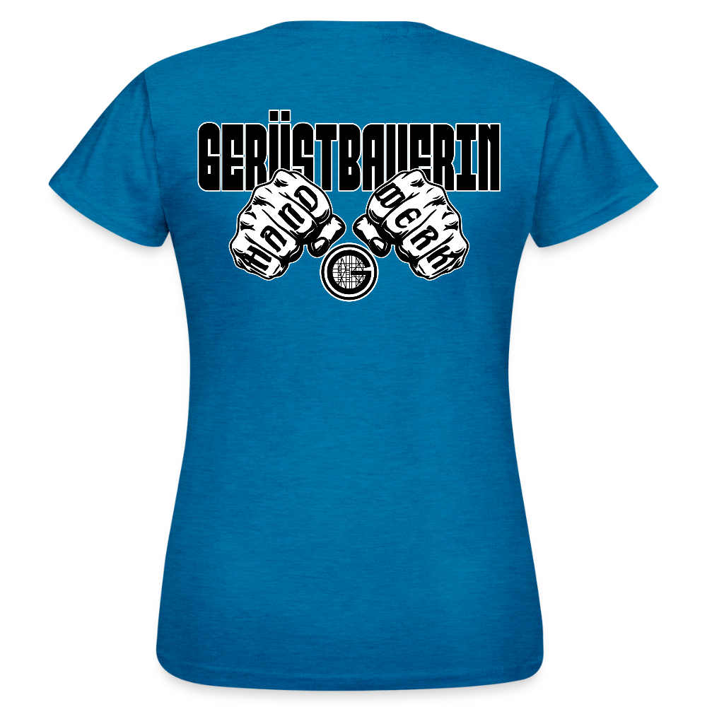 Frauen T-Shirt "Gerüstbauerin" (beidseitig bedruckt) - Antikblaues Saphir meliert
