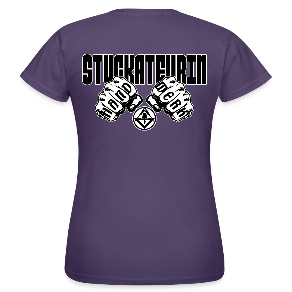 Frauen T-Shirt "Stuckateurin" (beidseitig bedruckt) Dunkellila Frauen T-Shirt