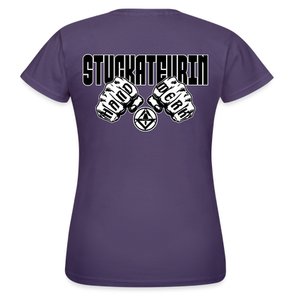 Frauen T-Shirt "Stuckateurin" (beidseitig bedruckt) Dunkellila Frauen T-Shirt