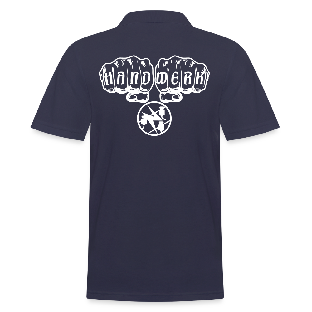 Männer Poloshirt "Elektriker" (hinten bedruckt) Navy Männer Poloshirt