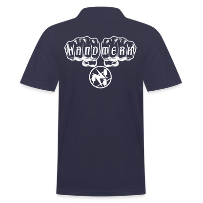 Männer Poloshirt "Elektriker" (hinten bedruckt) Navy Männer Poloshirt