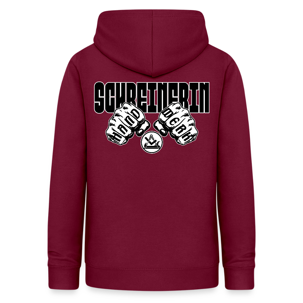 Frauen Hoodie "Schreinerin" (beidseitig beruckt) Bordeaux Frauen Hoodie