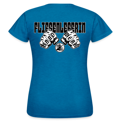 Frauen T-Shirt "Fliesenlegerin" (beidseitig bedruckt) Antikblaues Saphir meliert Frauen T-Shirt