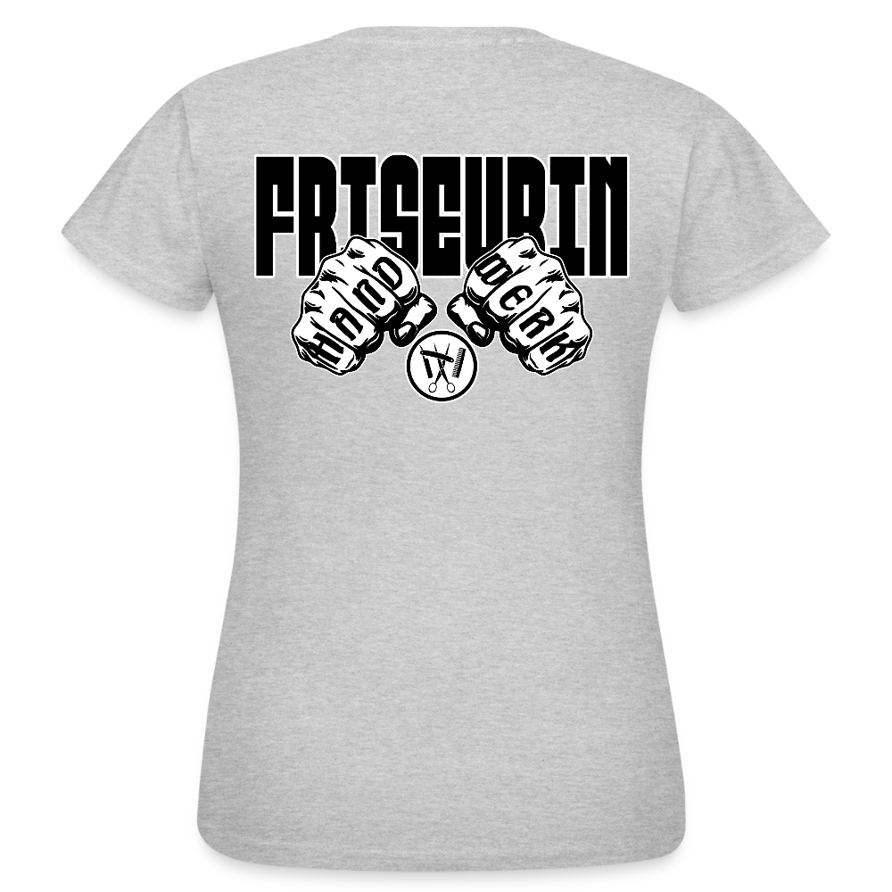 Frauen T-Shirt "Friseurin" (beidseitig bedruckt) Grau meliert Frauen T-Shirt