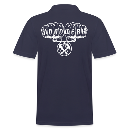 Männer Poloshirt "Dachdecker" (hinten bedruckt) Navy Männer Poloshirt